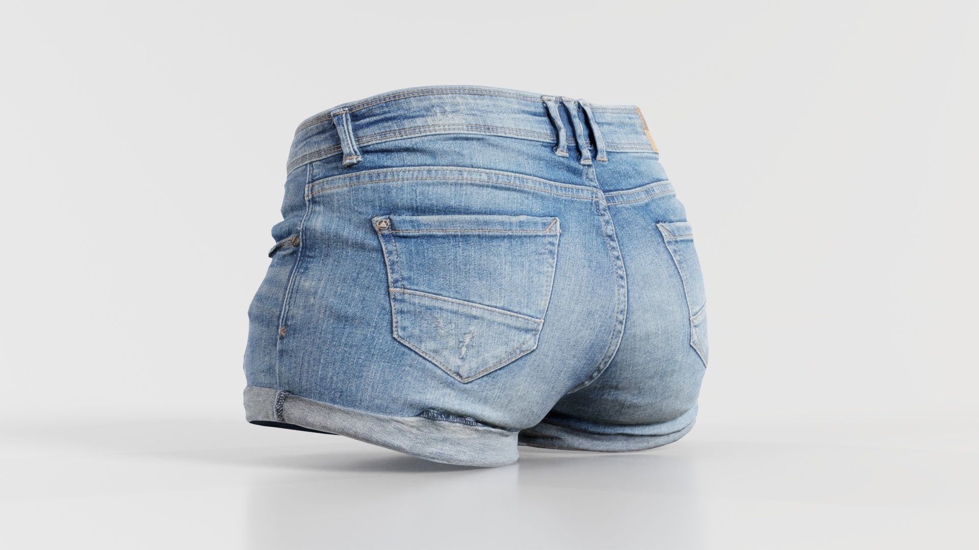 Blue Jeans Scratched Shorts Low-poly 3D model_1