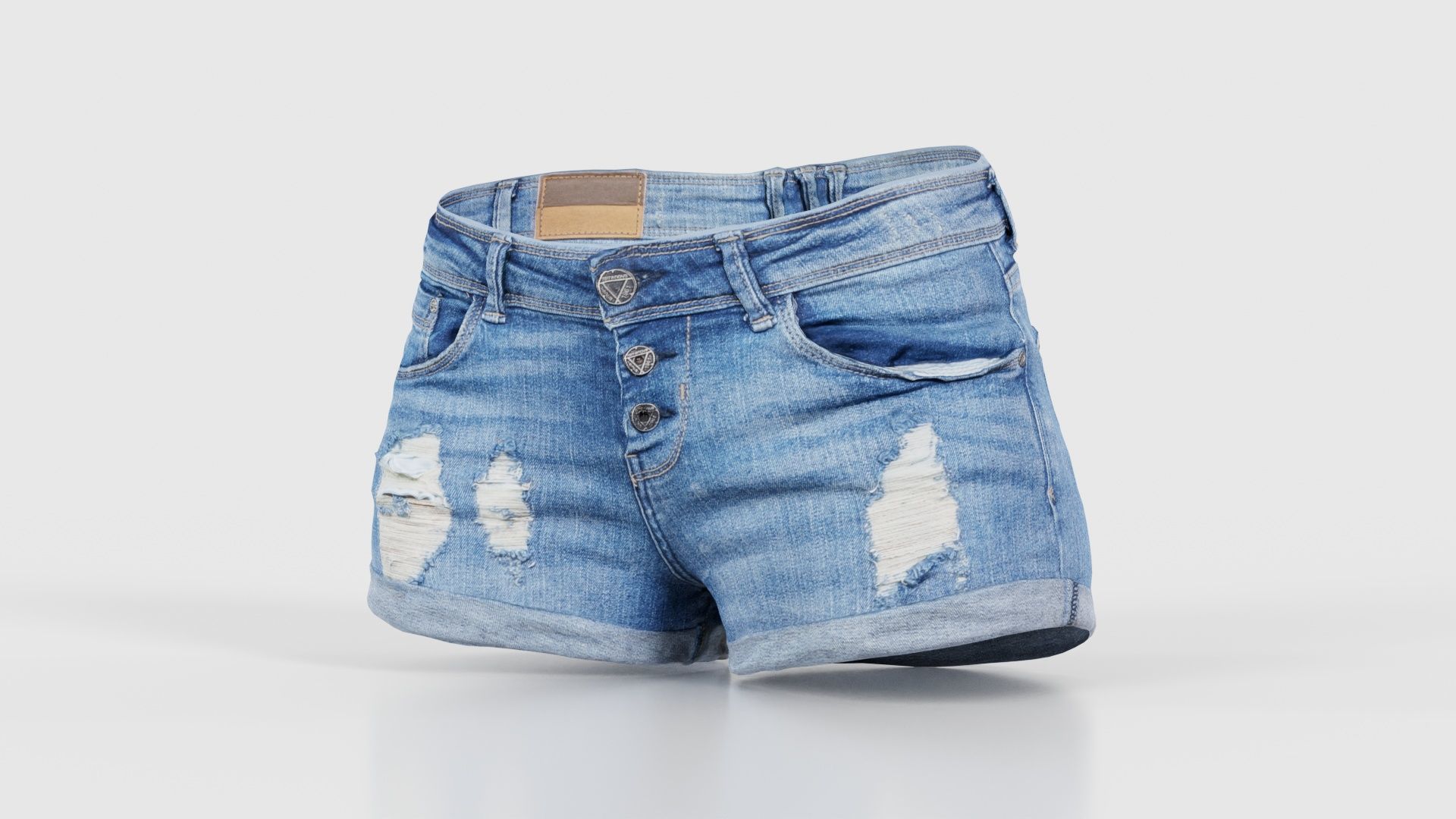 Blue Jeans Scratched Shorts Low-poly 3D model_26