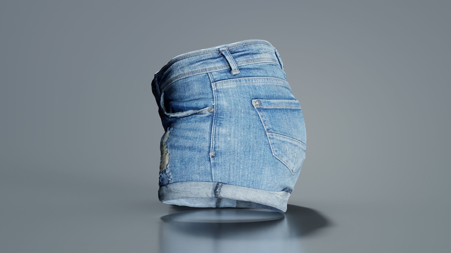 Blue Jeans Scratched Shorts Low-poly 3D model_3