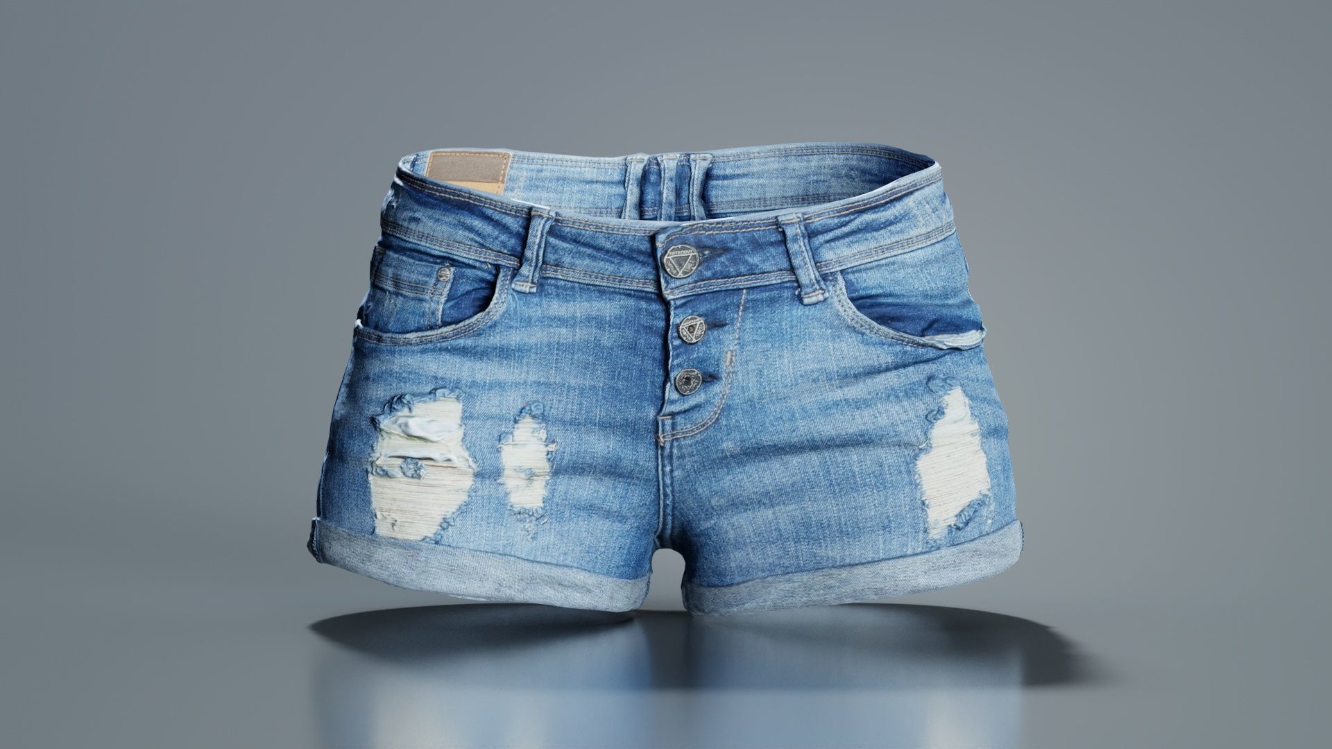 Blue Jeans Scratched Shorts Low-poly 3D model_4