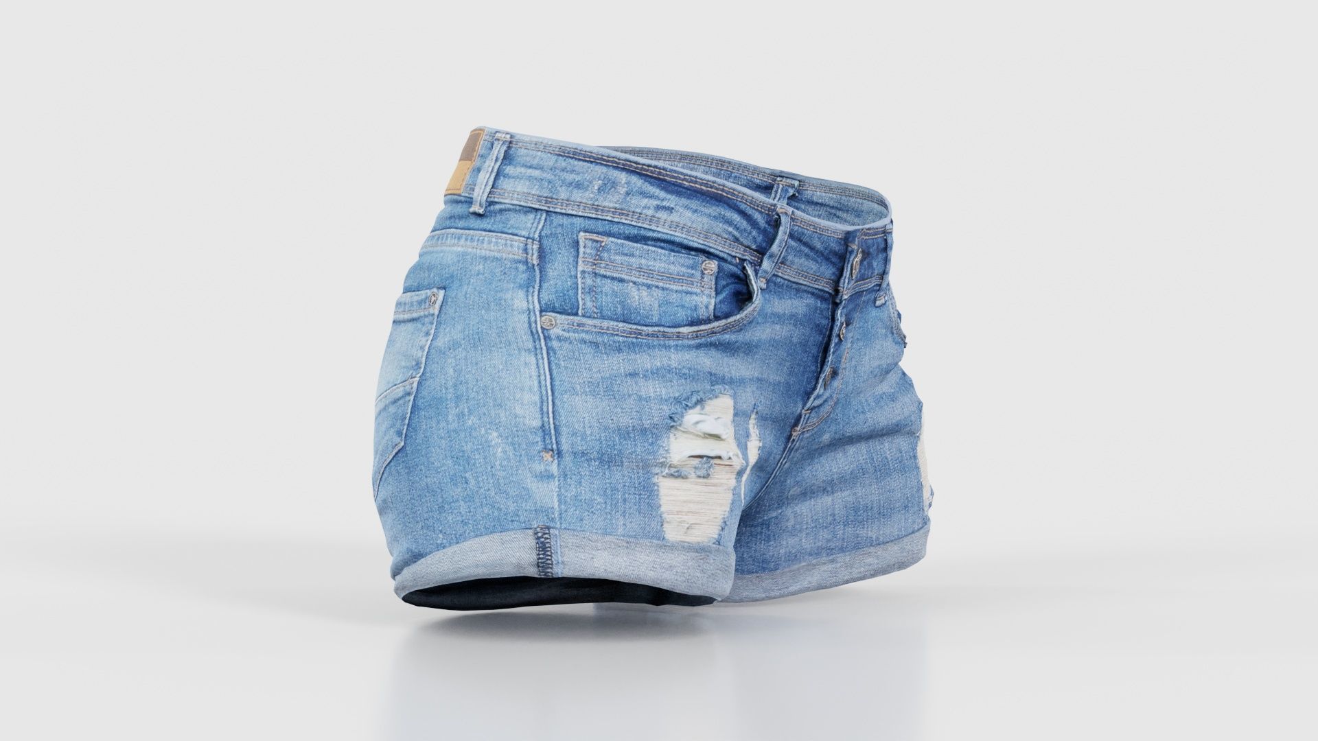 Blue Jeans Scratched Shorts Low-poly 3D model_17