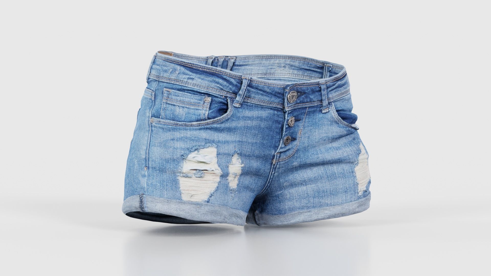 Blue Jeans Scratched Shorts Low-poly 3D model_16