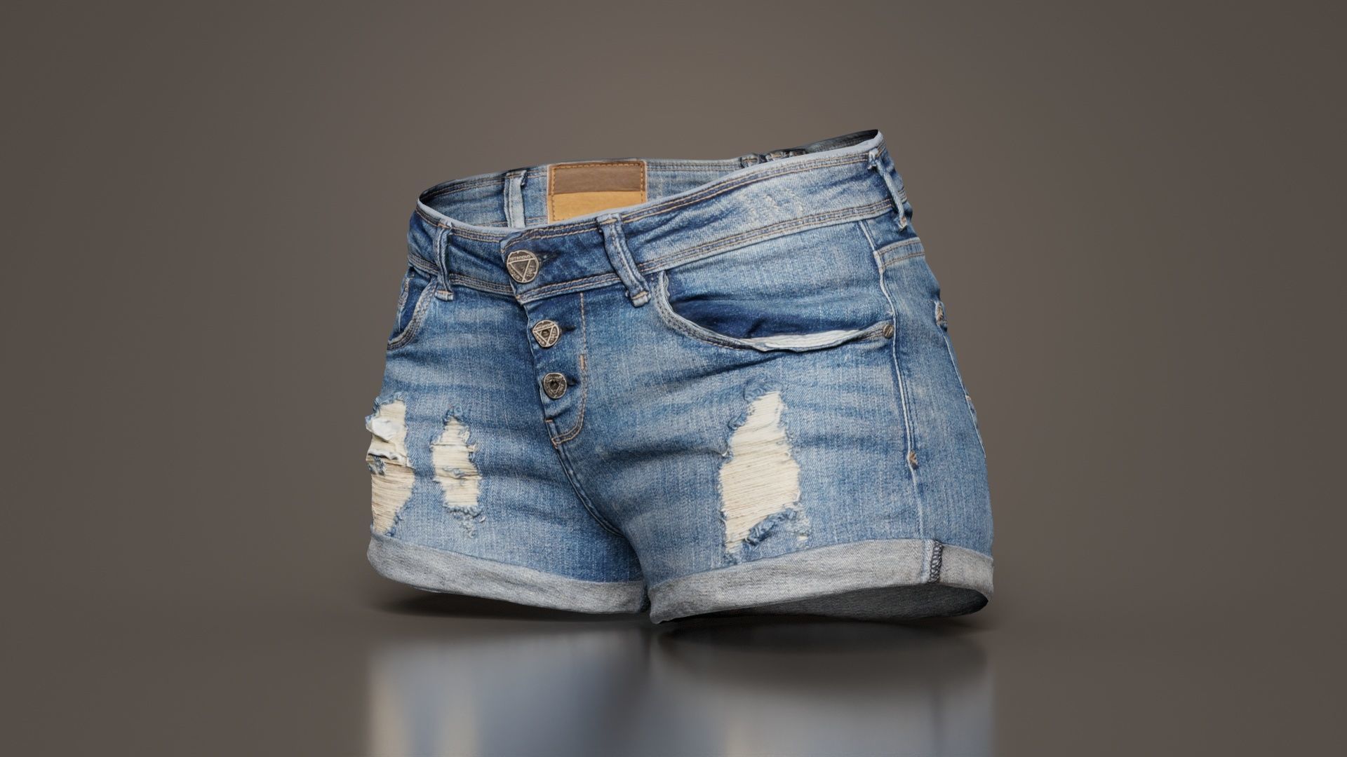 Blue Jeans Scratched Shorts Low-poly 3D model_6