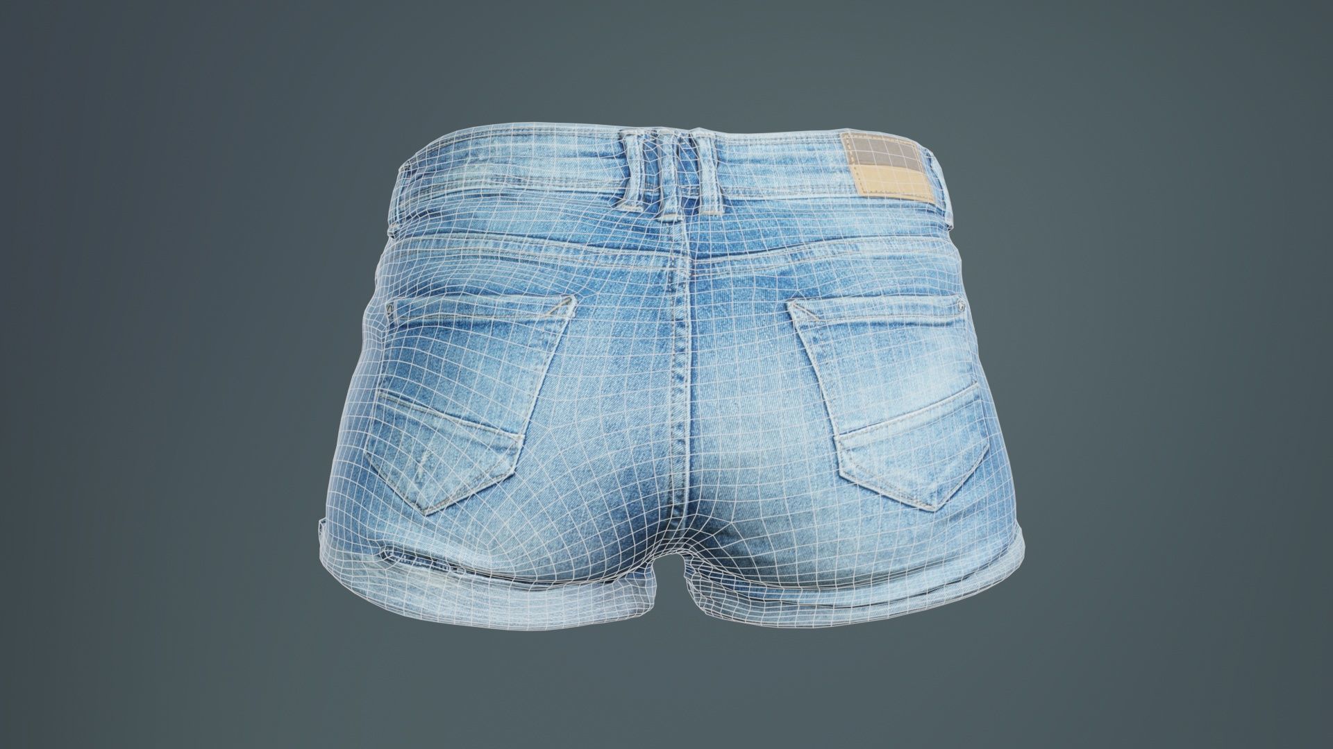 Blue Jeans Scratched Shorts Low-poly 3D model_10