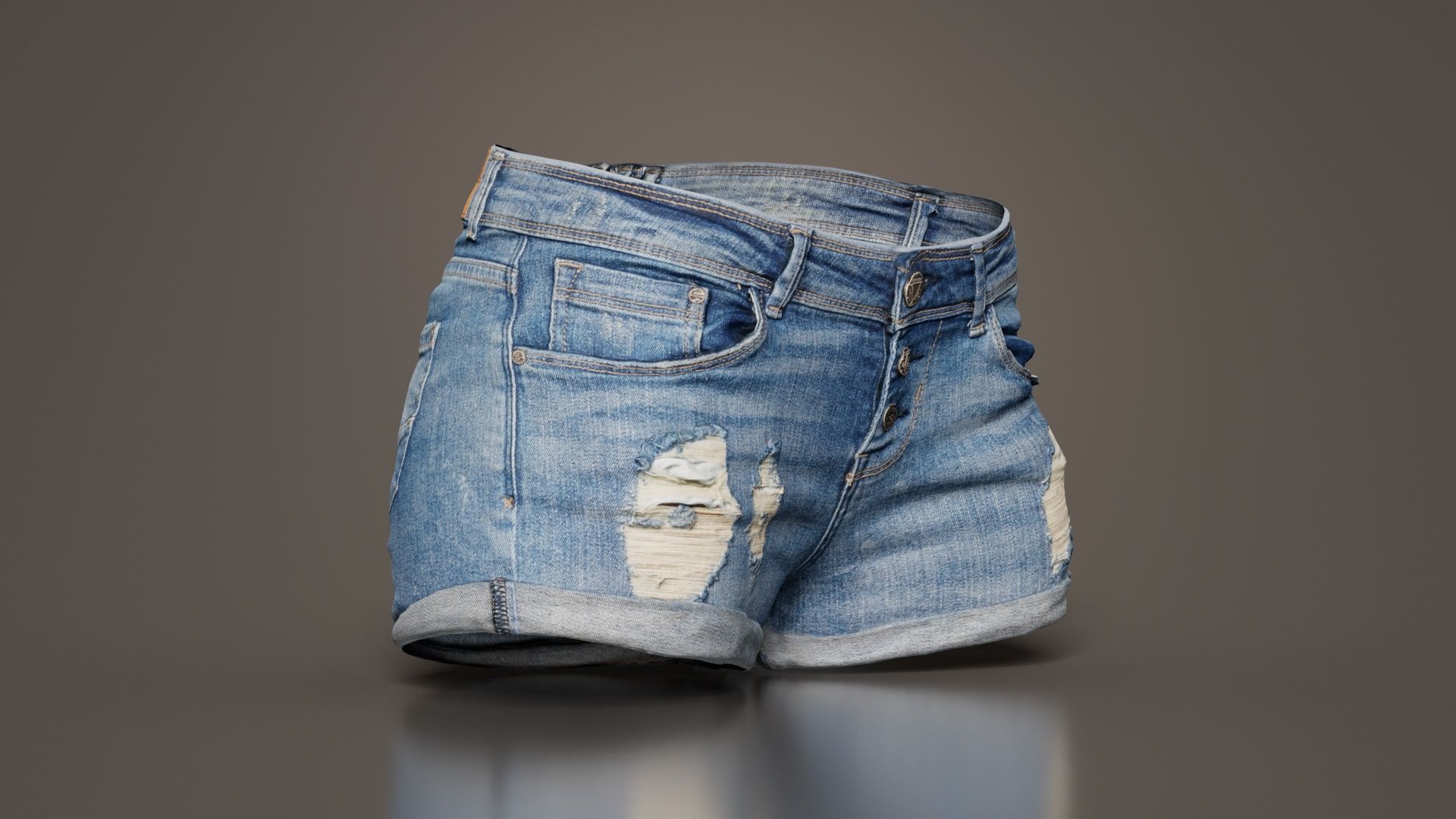 Blue Jeans Scratched Shorts Low-poly 3D model_5