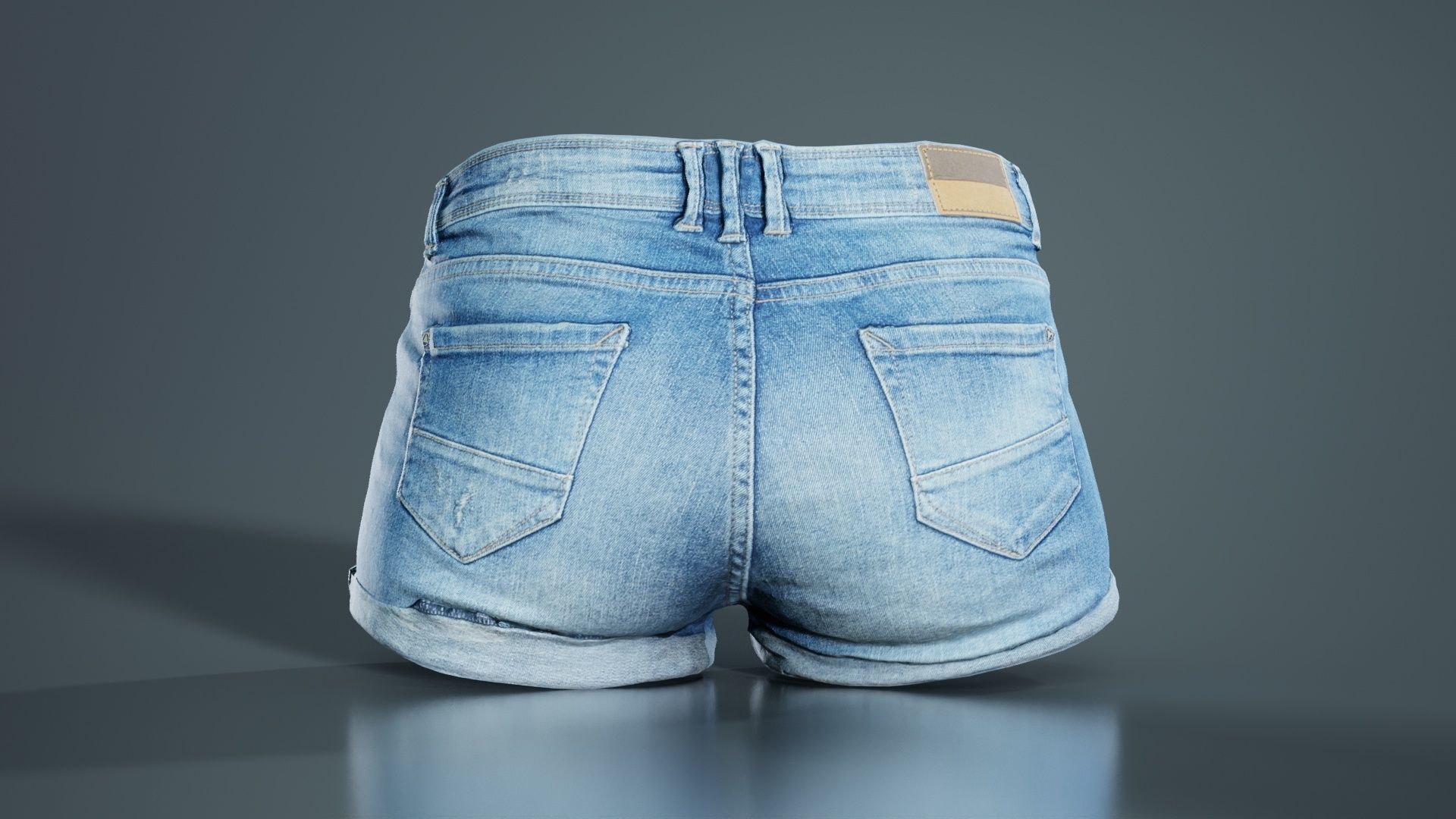 Blue Jeans Scratched Shorts Low-poly 3D model_7