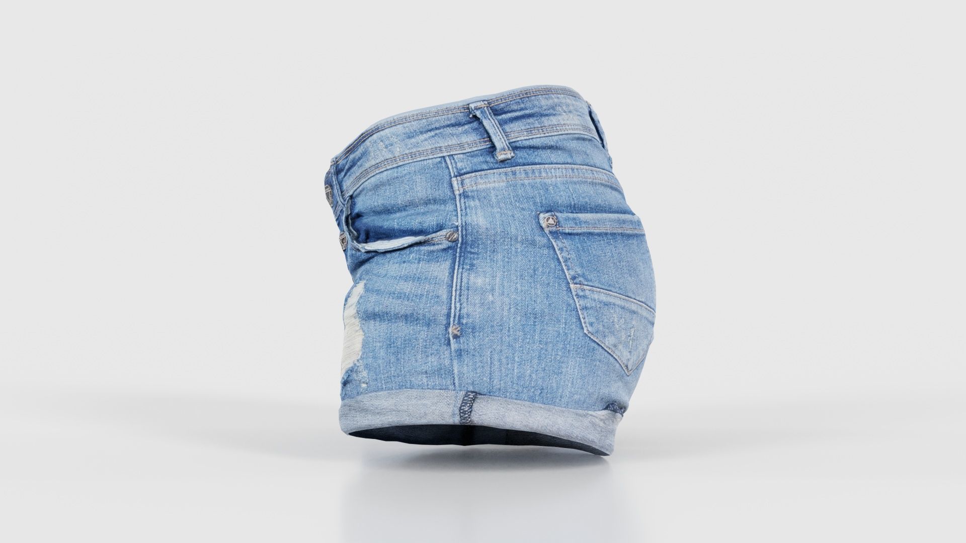 Blue Jeans Scratched Shorts Low-poly 3D model_24