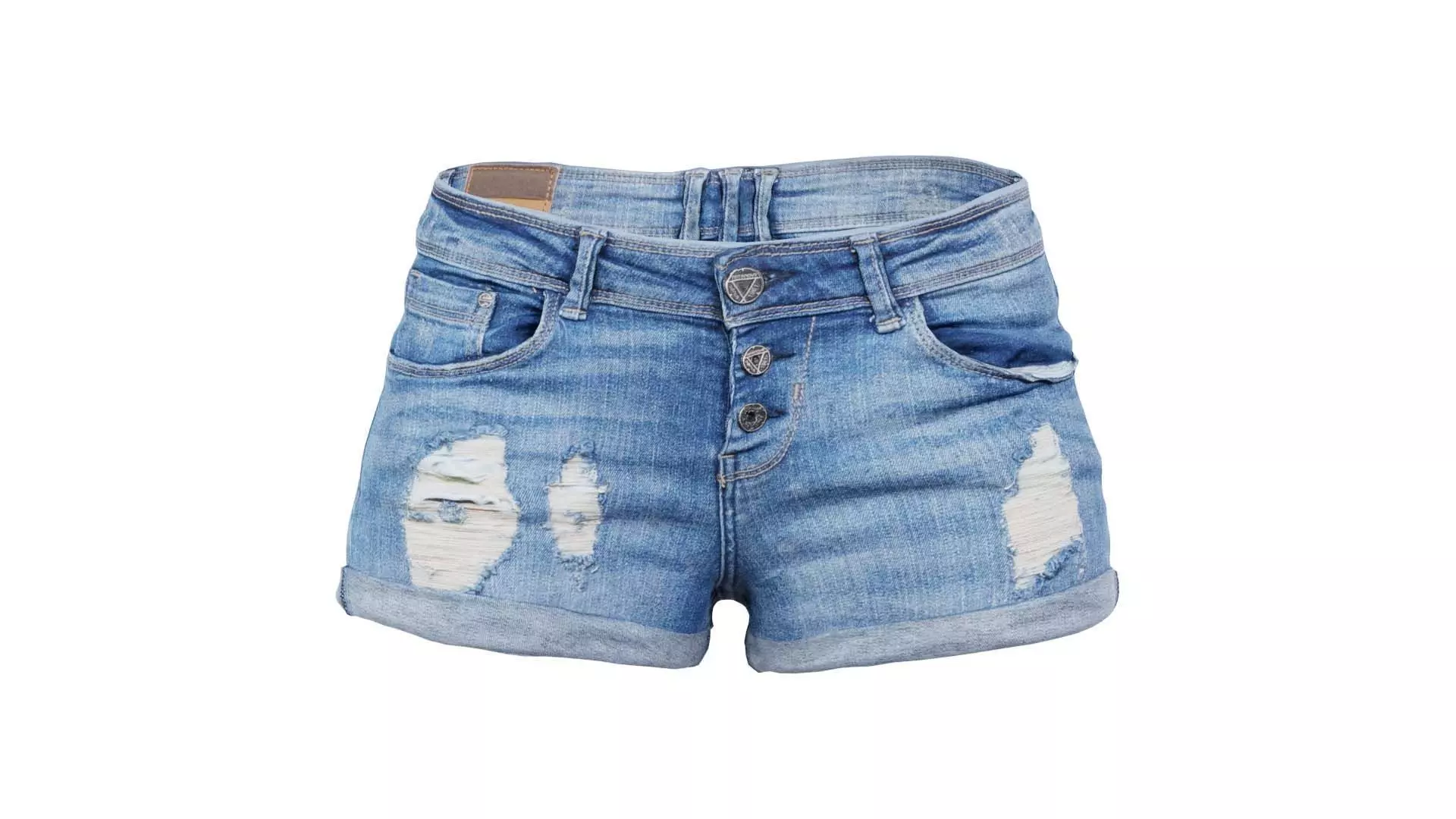 Blue Jeans Scratched Shorts Low-poly 3D model_0