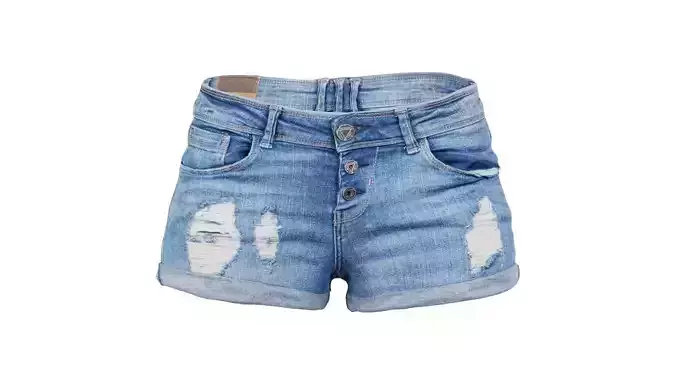 Blue Jeans Scratched Shorts Low-poly 3D model