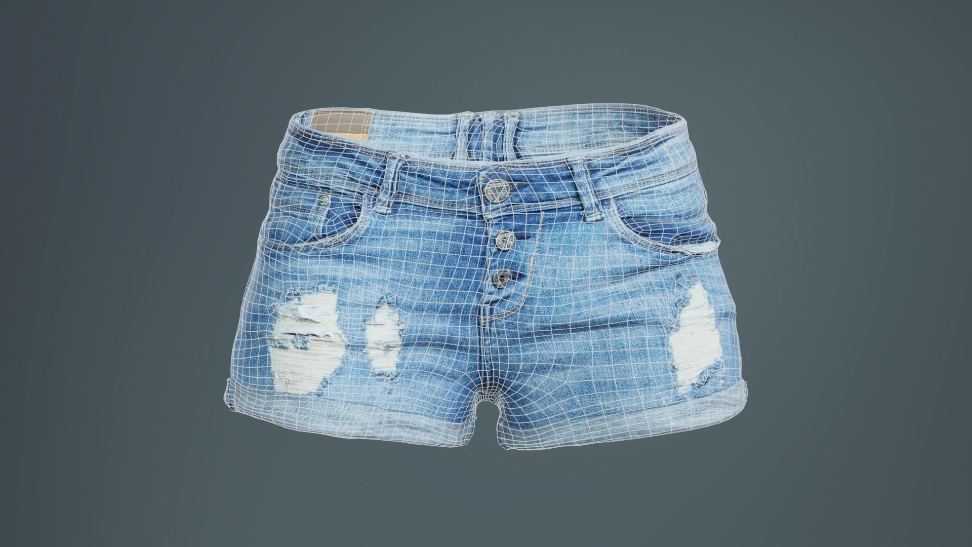 Blue Jeans Scratched Shorts Low-poly 3D model_9