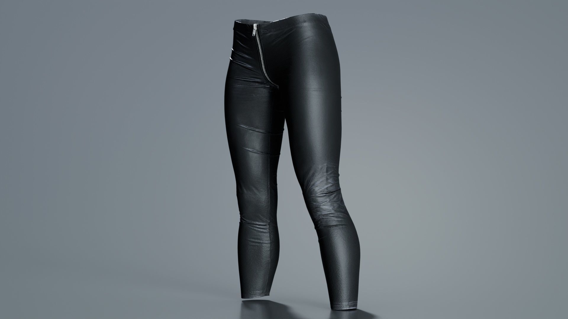 Central Zipper Vinyl Trousers Low-poly 3D model_8