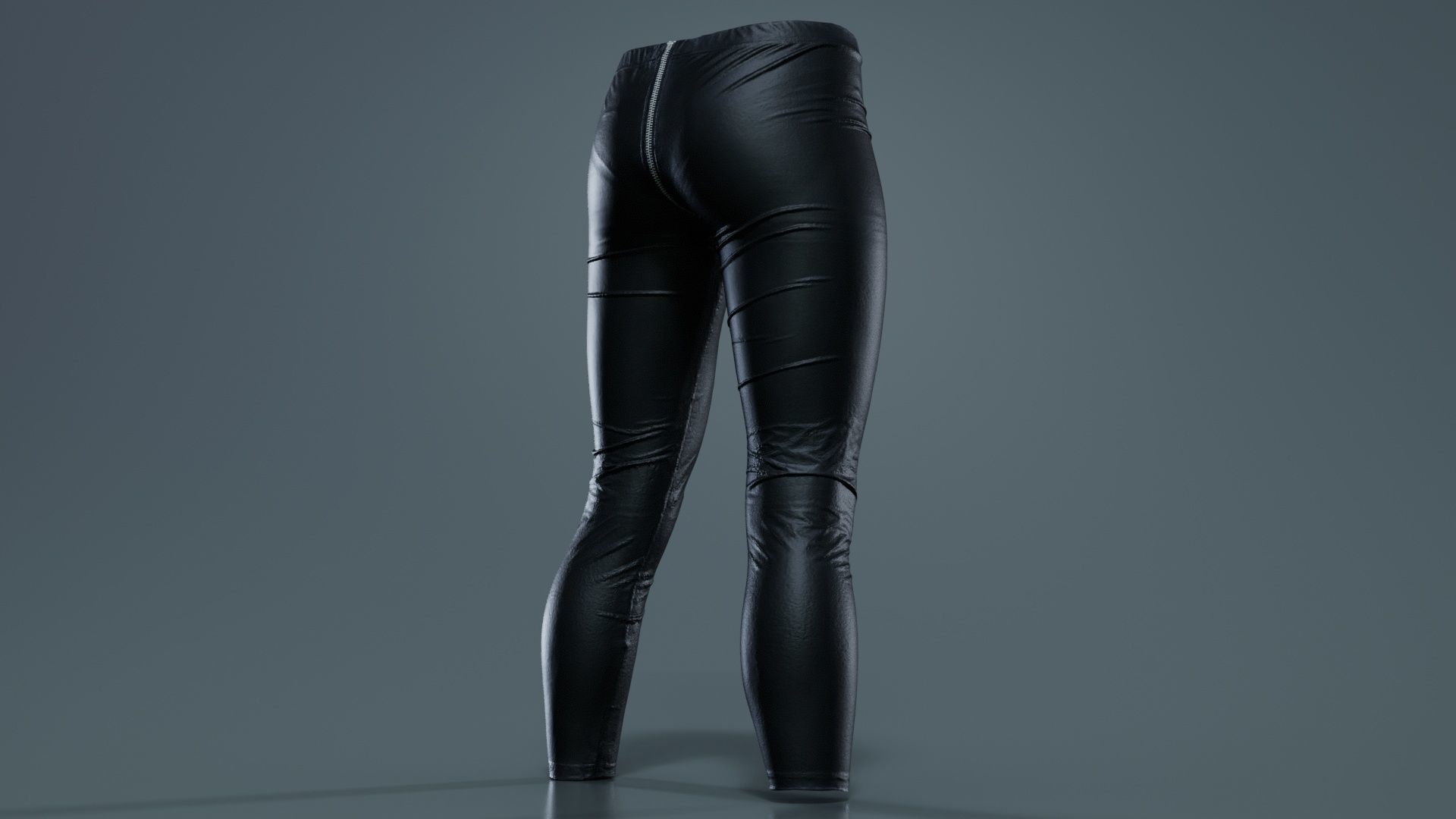 Central Zipper Vinyl Trousers Low-poly 3D model_4