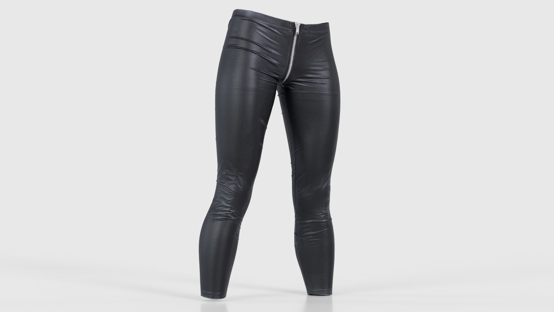 Central Zipper Vinyl Trousers Low-poly 3D model_16