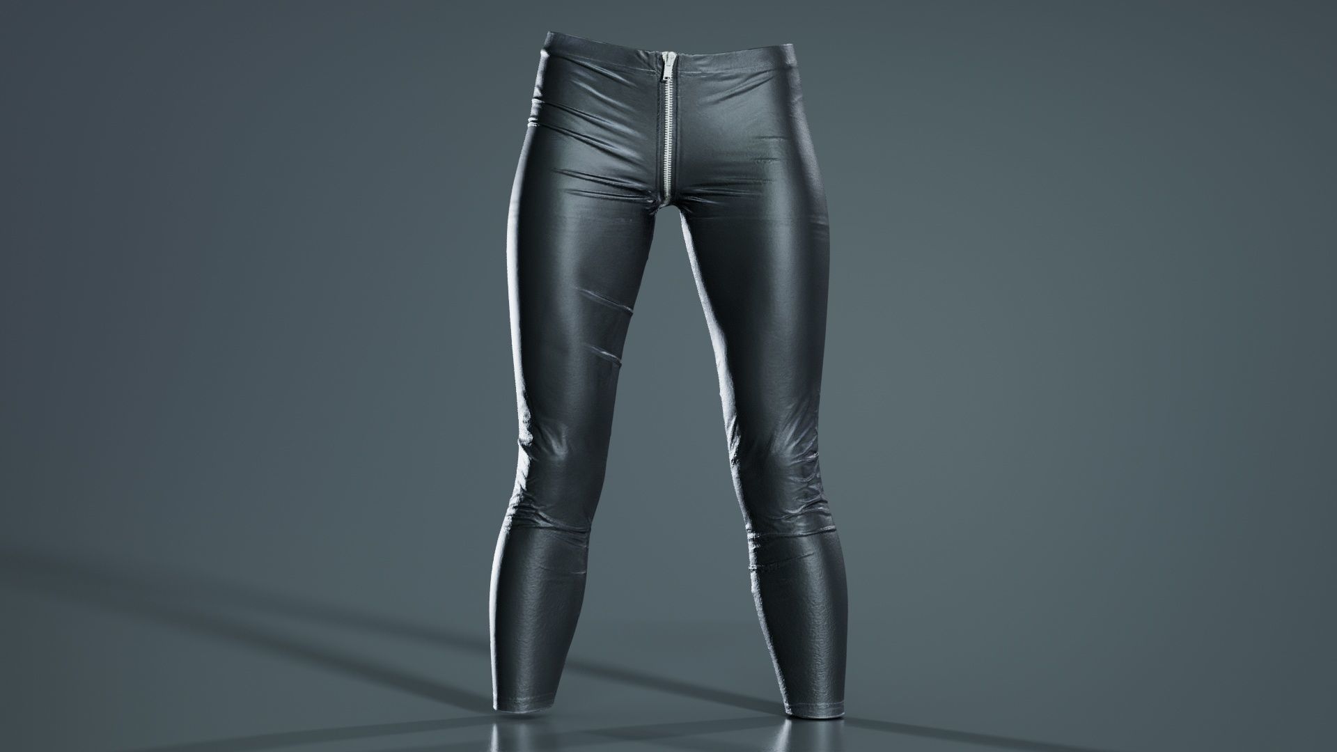 Central Zipper Vinyl Trousers Low-poly 3D model_1