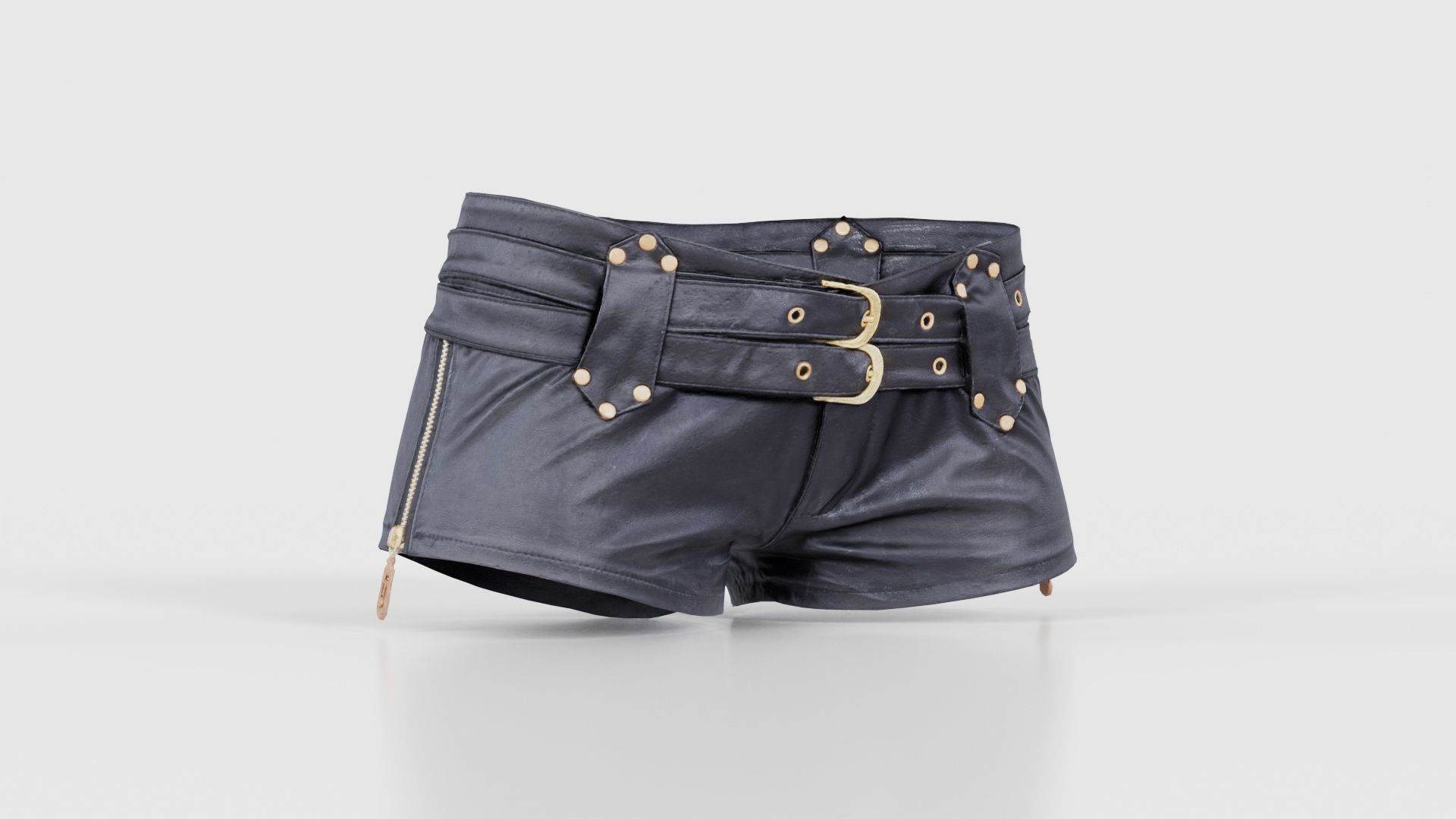 Double Belts Leather Shorts Low-poly 3D model_16