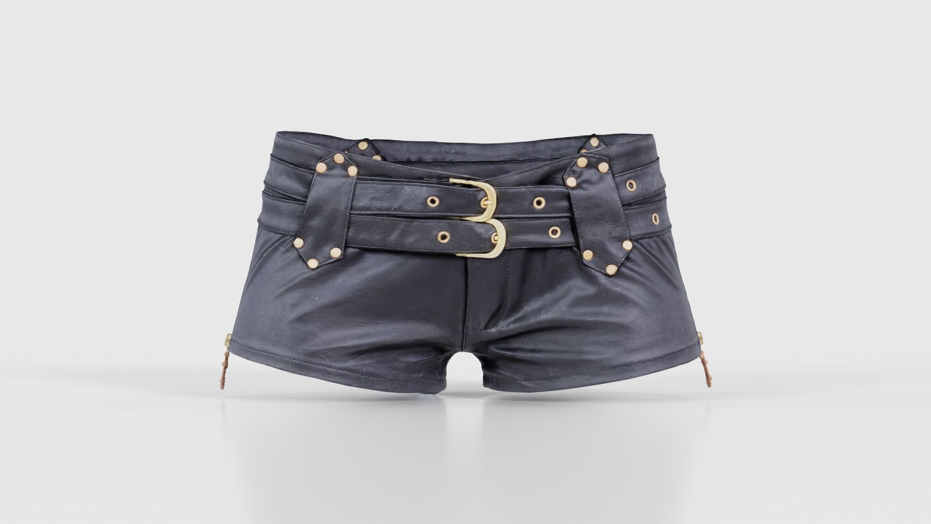 Double Belts Leather Shorts Low-poly 3D model_15