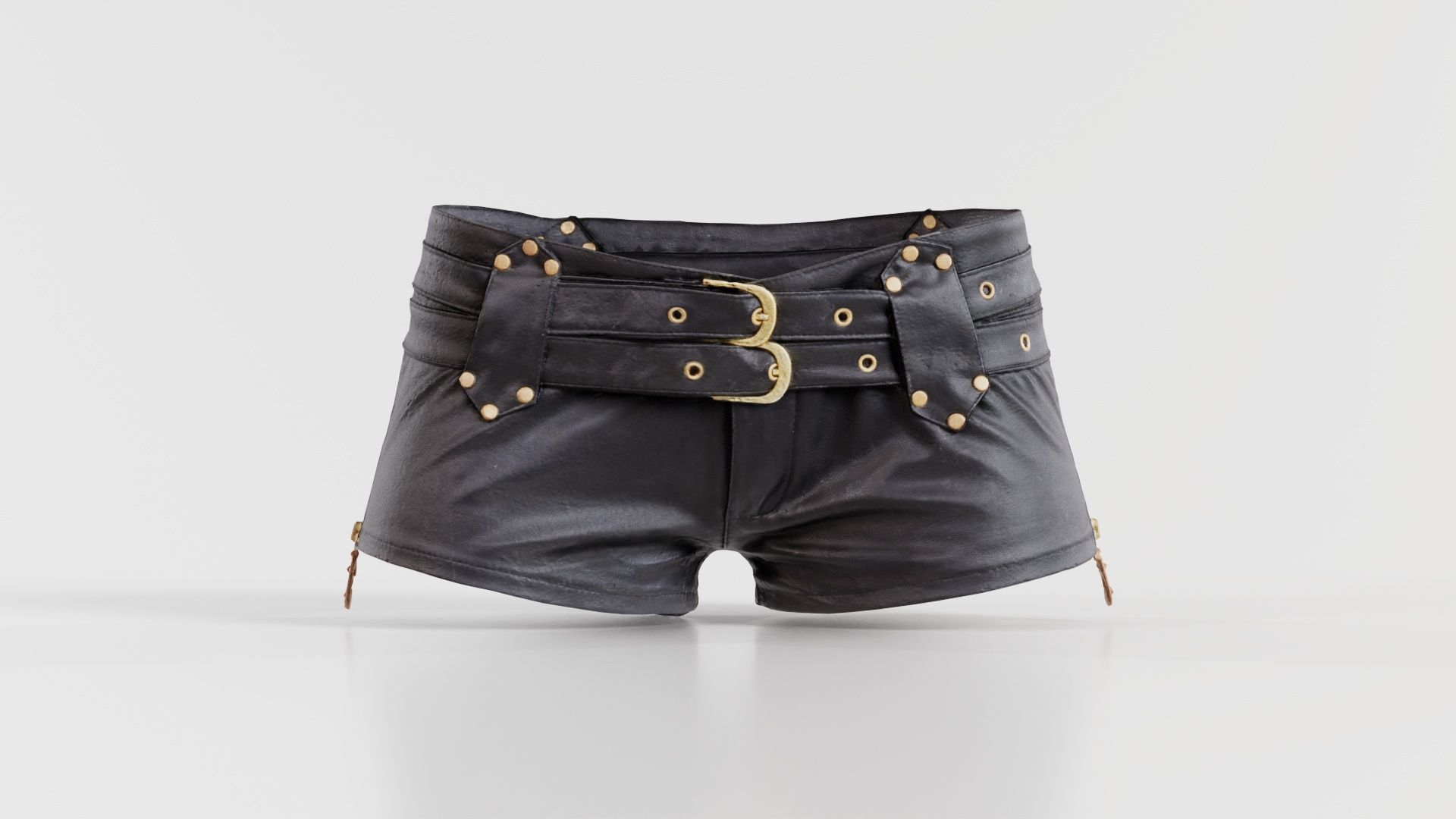 Double Belts Leather Shorts Low-poly 3D model_3