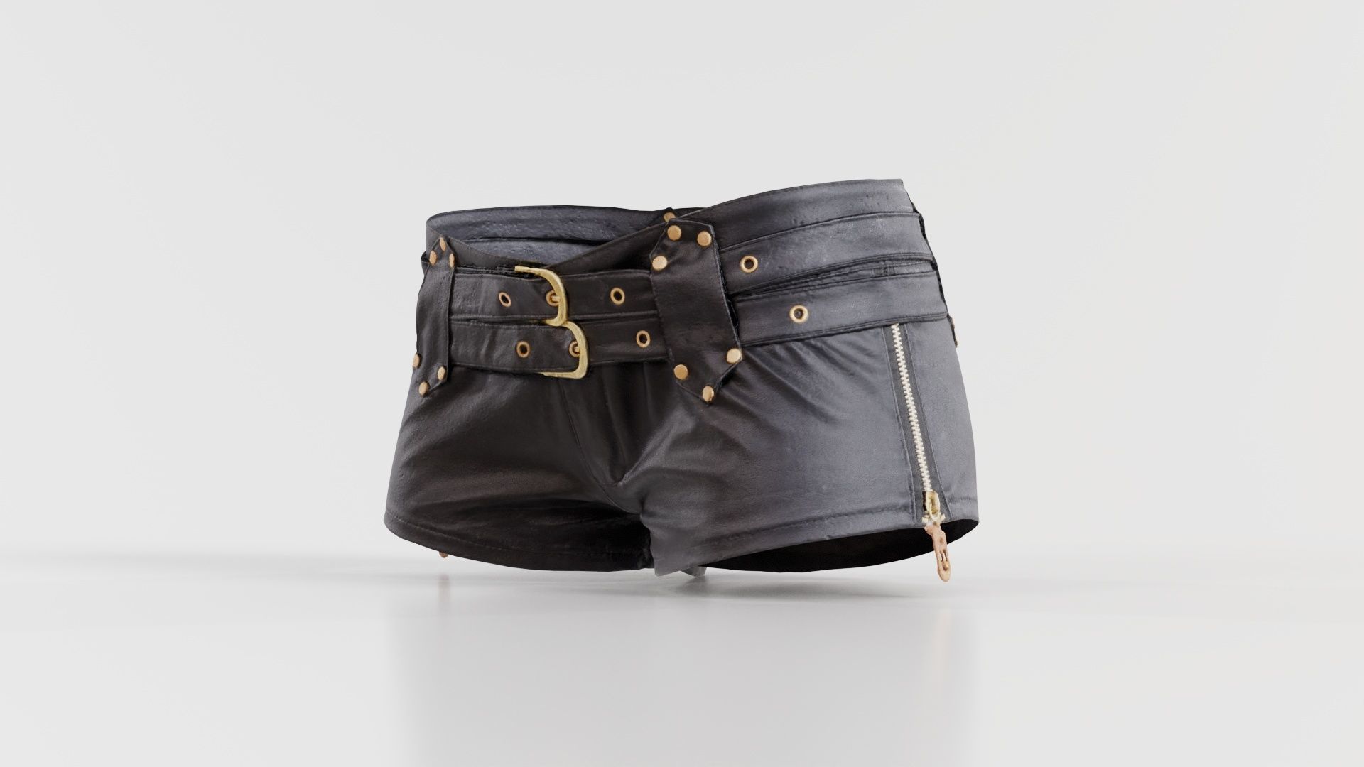 Double Belts Leather Shorts Low-poly 3D model_6