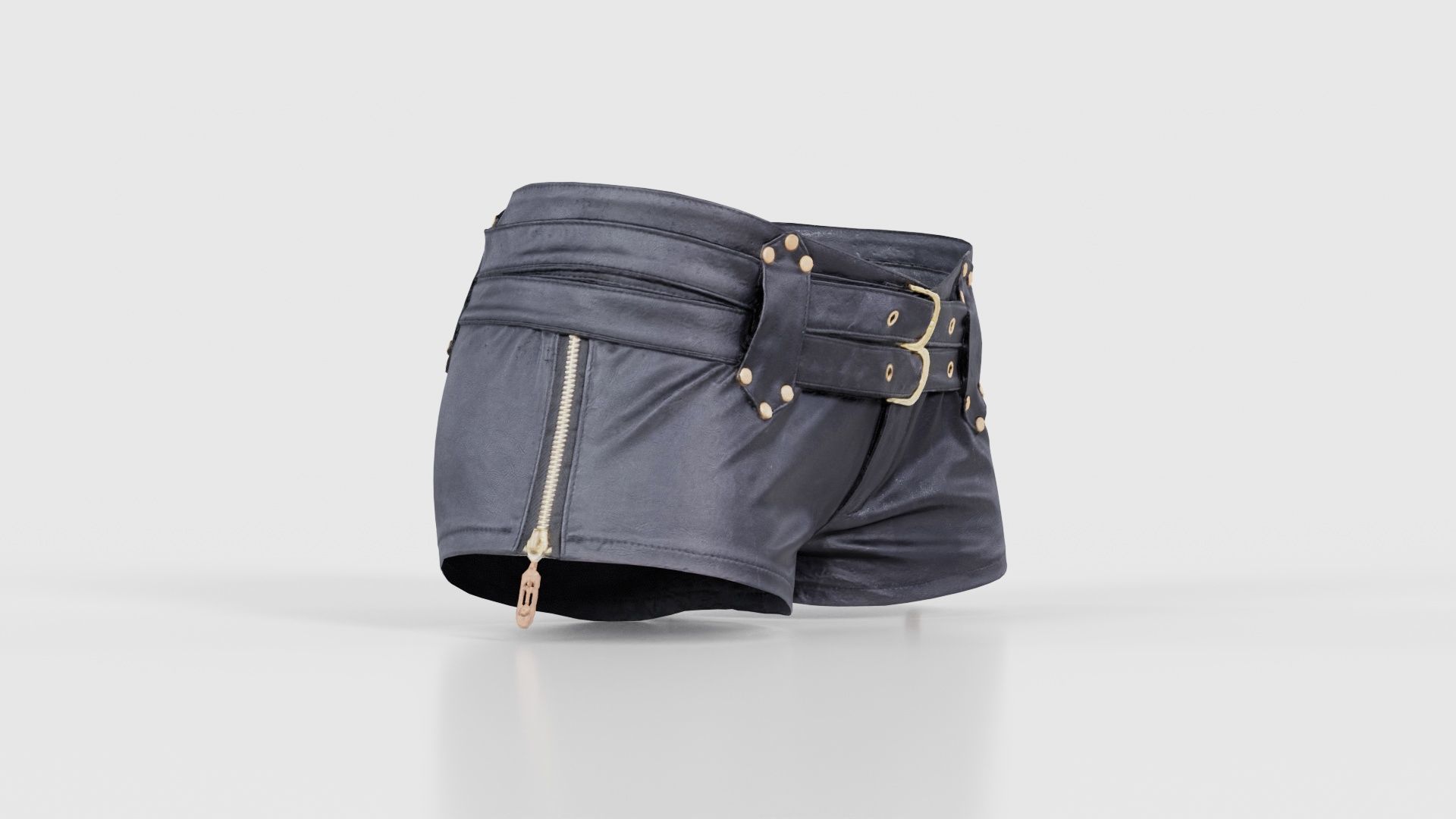Double Belts Leather Shorts Low-poly 3D model_17