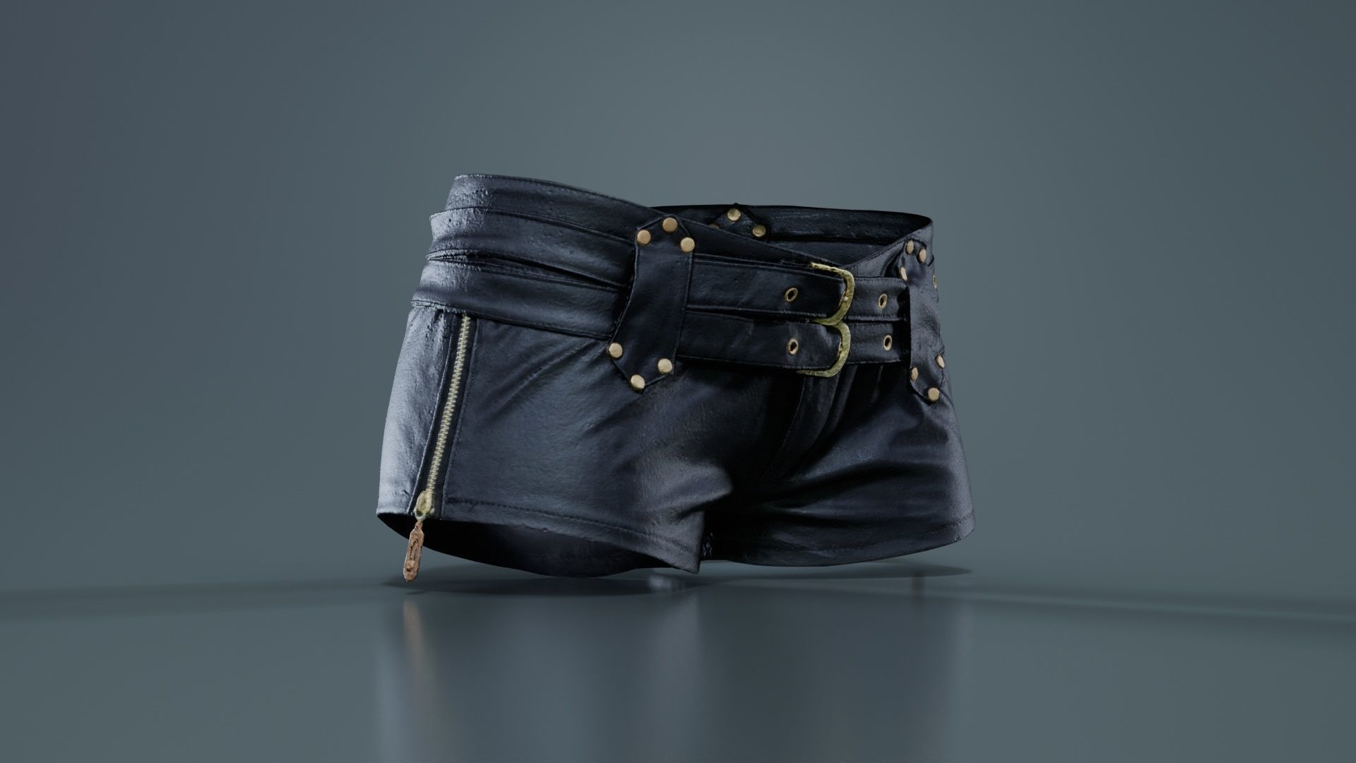 Double Belts Leather Shorts Low-poly 3D model_4