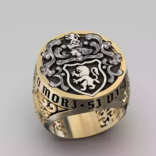 Freemason Mens Ring  Gold 3D Model  Round Top 25mm 3D print model