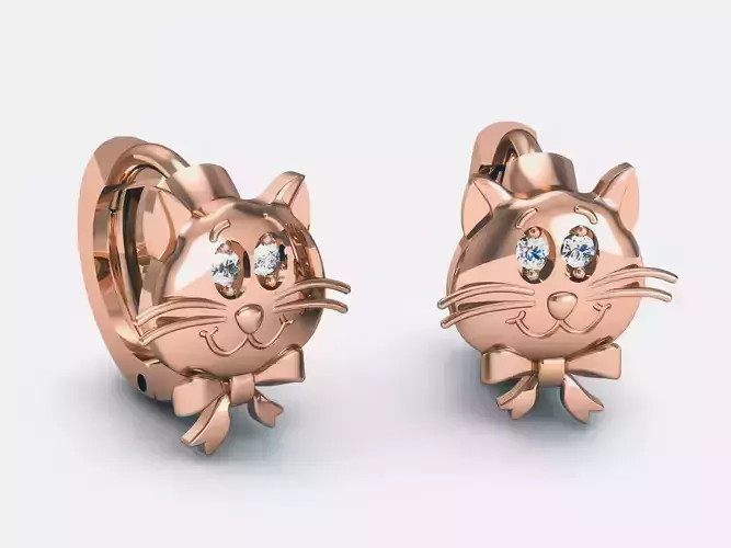 Cat Diamond Earrings 3dm render detail