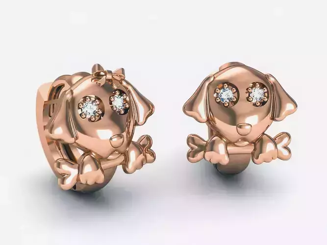 Puppy Dog Women Diamond Earrings 3dm render detail