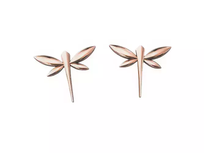 Dragonfly Plain Gold Earrings 3dm render detail 3D print model
