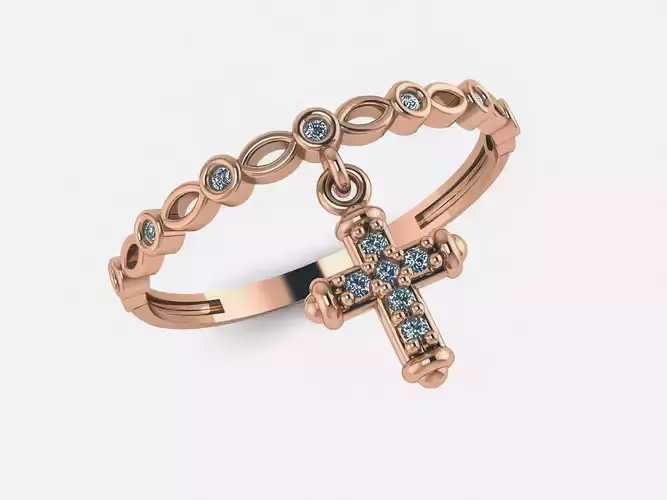 Jesus Cross Charm Diamond Ring 3dm render details