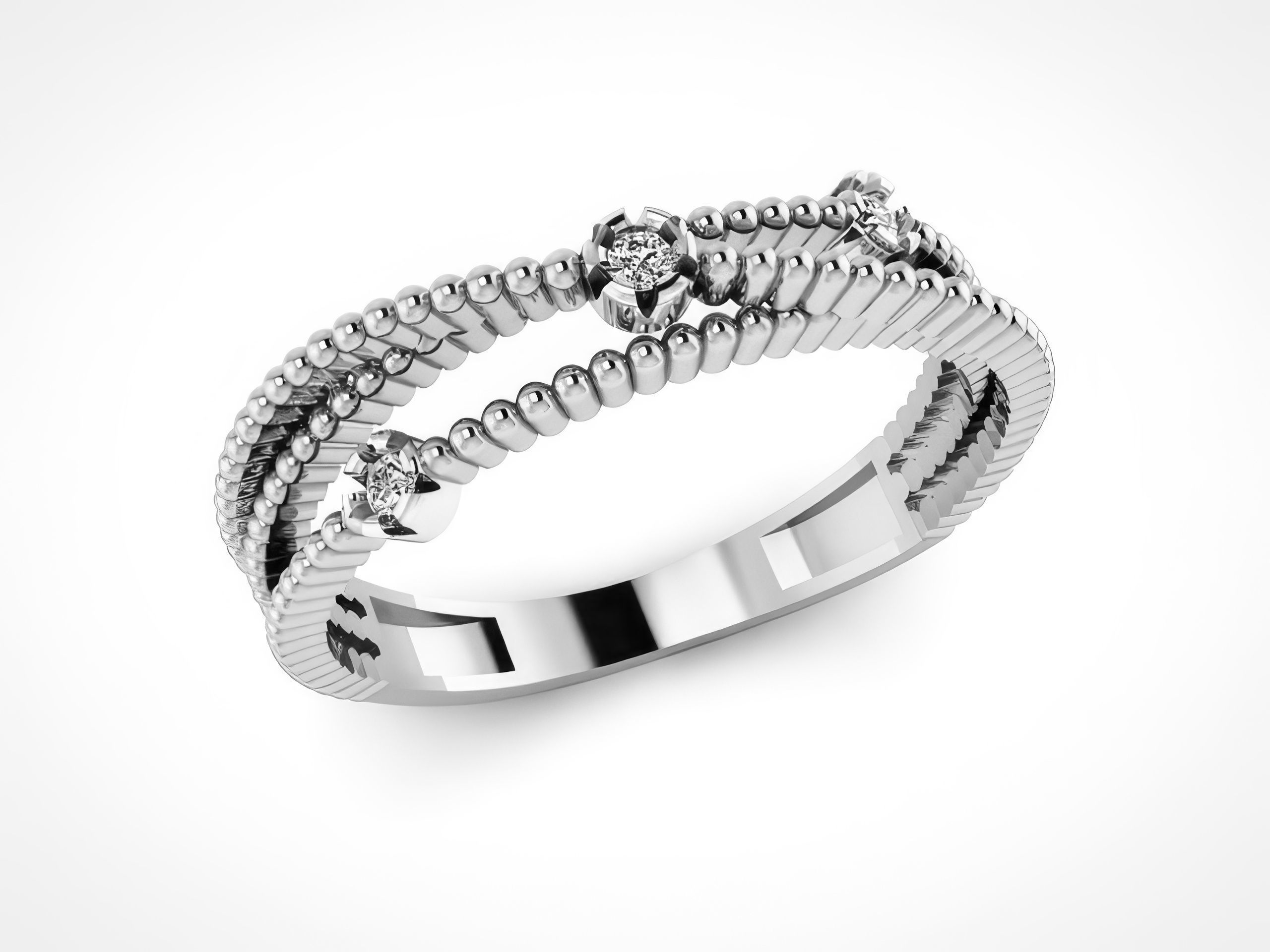 Beads Wire Women Diamond Ring 3dm render details 3D print model_2