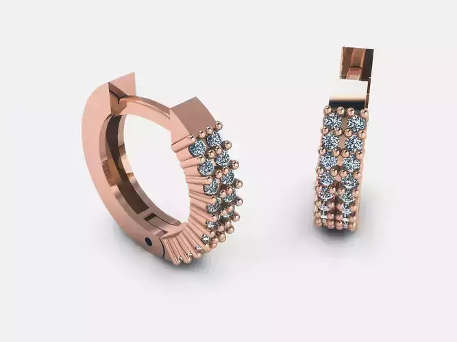 Women Diamond Hoops Earrings 3dm render detail