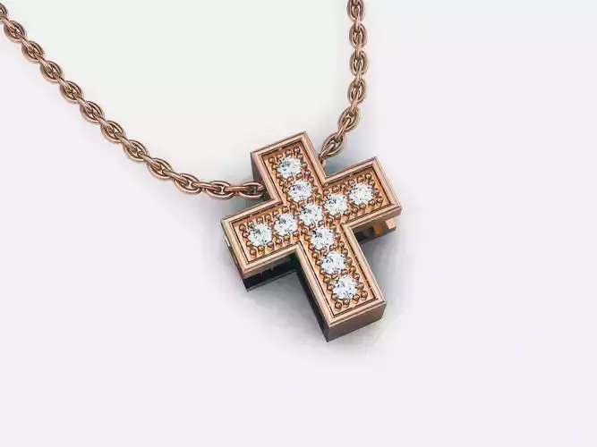 Jesus Cross Diamond Pendant 3dm render details