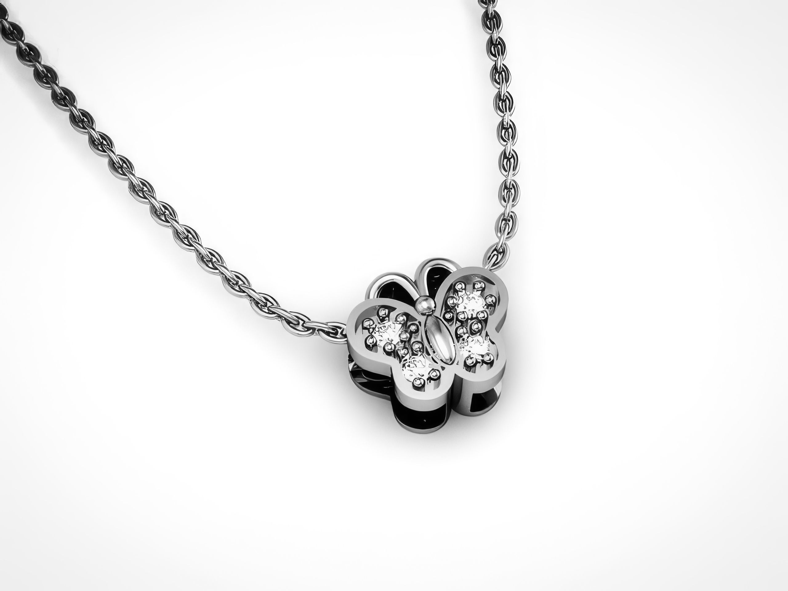 Butterfly Diamond Charm Pendant 3dm render details 3D print model_2