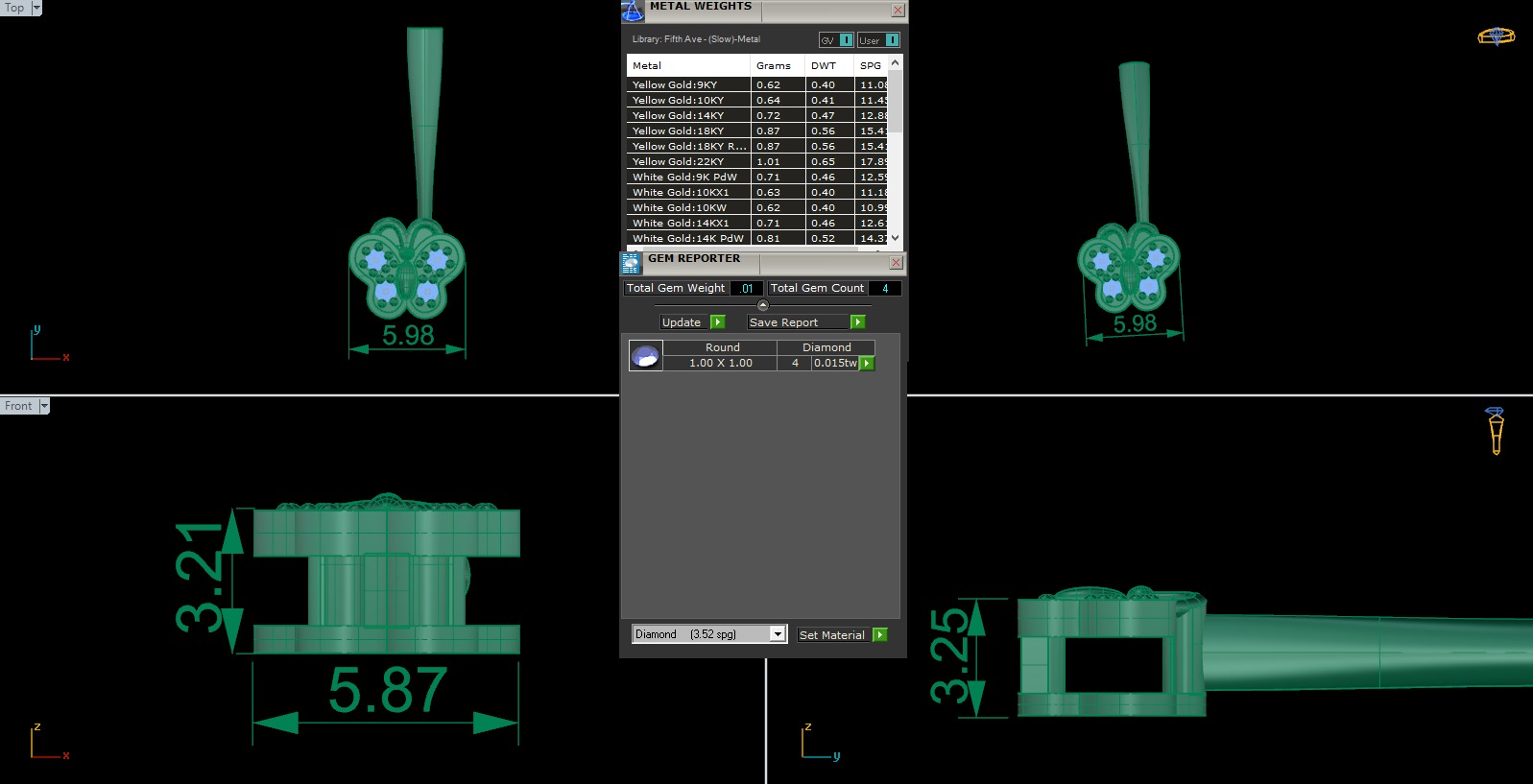 Butterfly Diamond Charm Pendant 3dm render details 3D print model_3