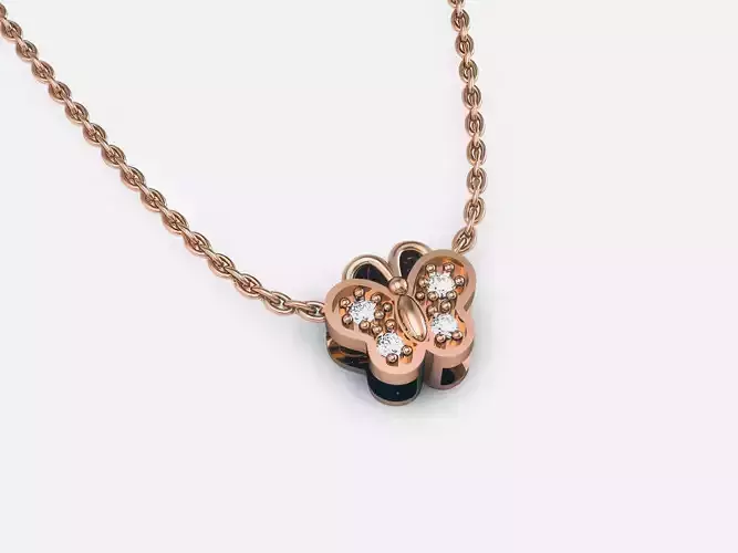 Butterfly Diamond Charm Pendant 3dm render details