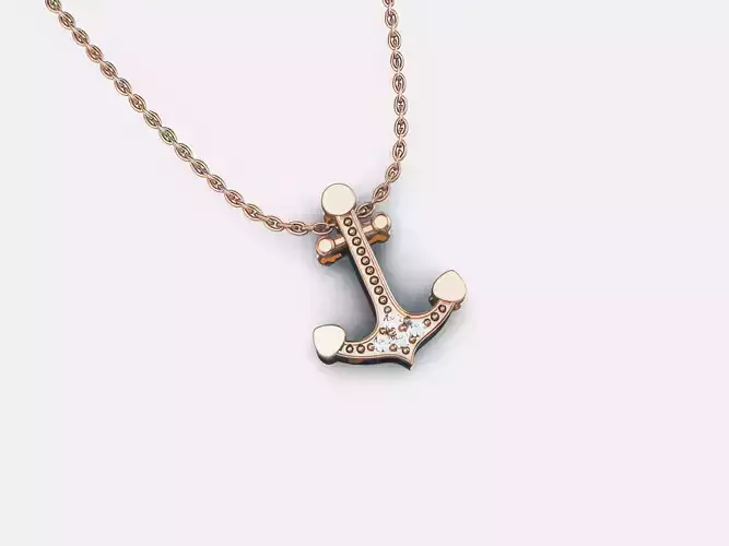 Anchor  Diamond Charm Pendant 3dm render details