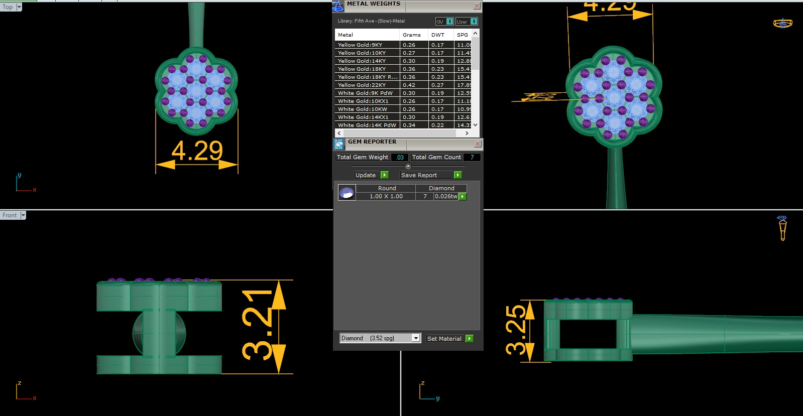 Flower Diamond Charm Pendant 3dm render details 3D print model_3