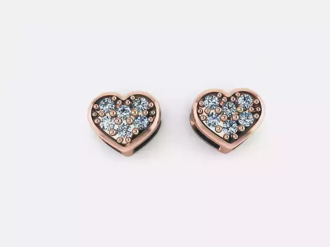 Heart Love Valentine Women Diamond Studs 3dm render detail