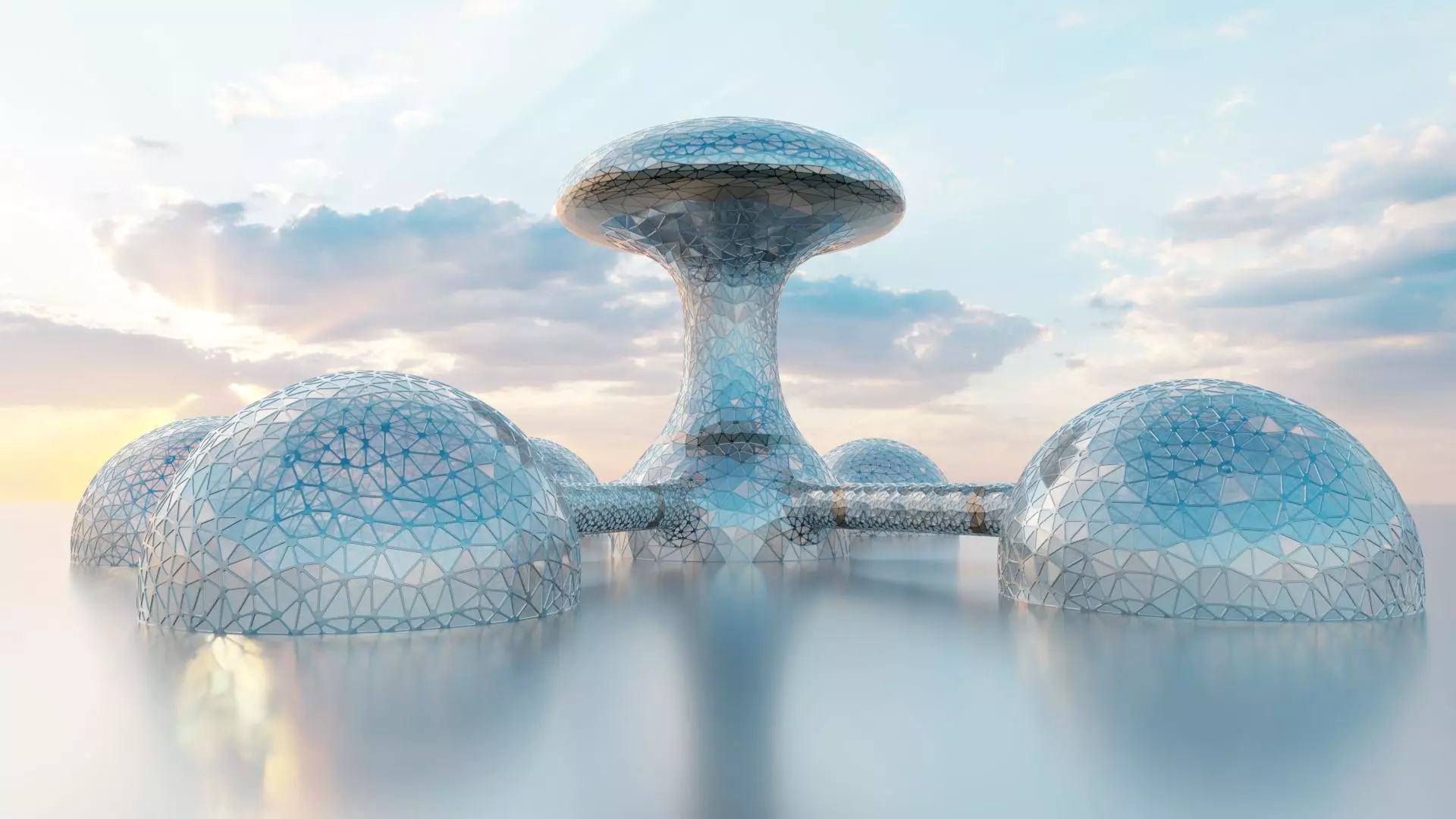 Sci Fi future Mars Base Glass City 3D model_0