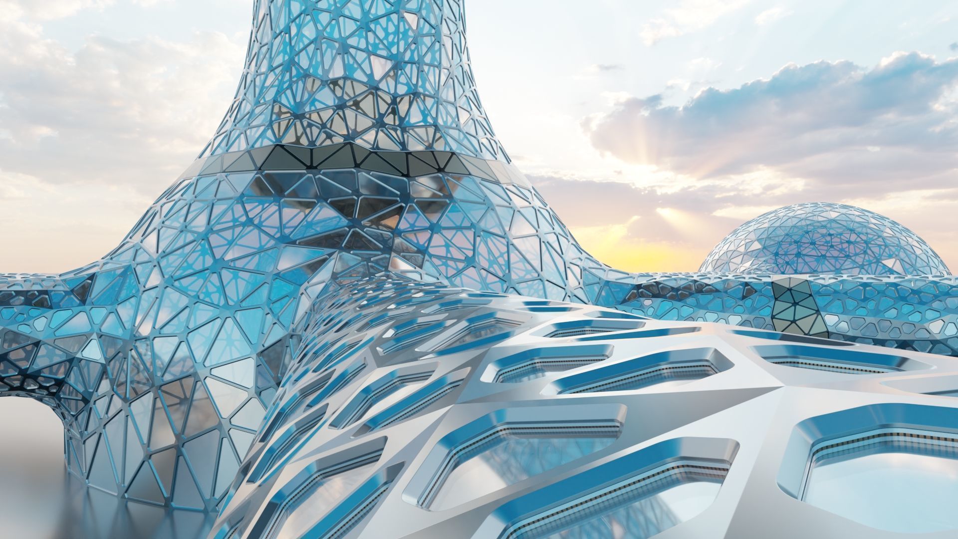 Sci Fi future Mars Base Glass City 3D model_9