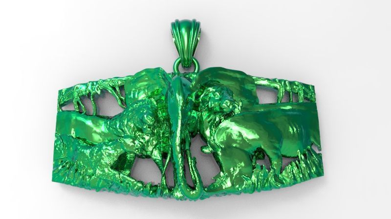 African Jungle 5 Head Pendant 3D print model_3