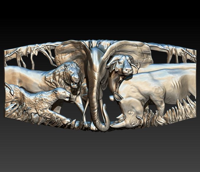 African Jungle 5 Head Pendant 3D print model_11