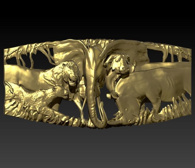 African Jungle 5 Head Pendant 3D print model_10