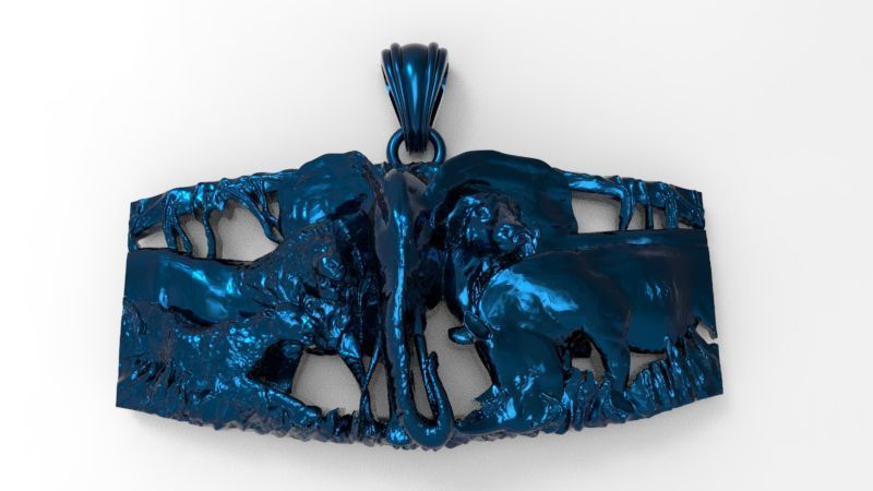 African Jungle 5 Head Pendant 3D print model_5