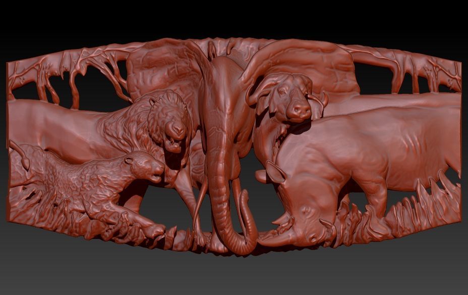 African Jungle 5 Head Pendant 3D print model_1