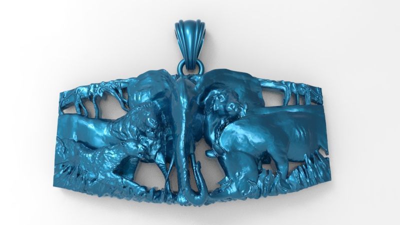 African Jungle 5 Head Pendant 3D print model_9