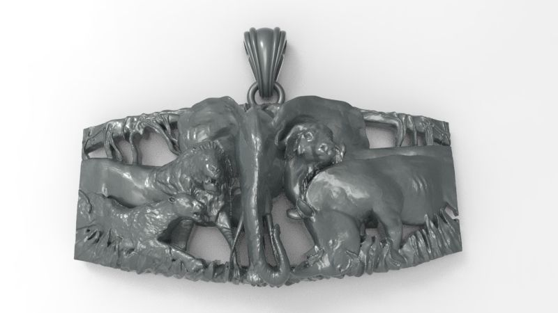 African Jungle 5 Head Pendant 3D print model_7