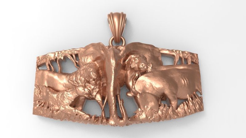 African Jungle 5 Head Pendant 3D print model_2
