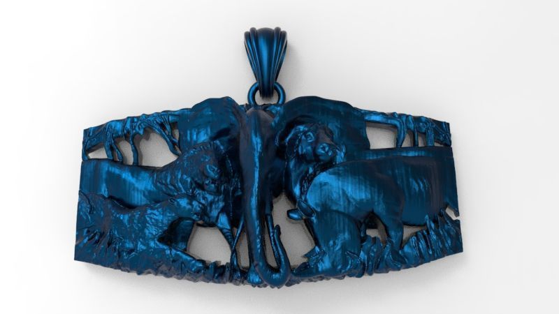 African Jungle 5 Head Pendant 3D print model_6