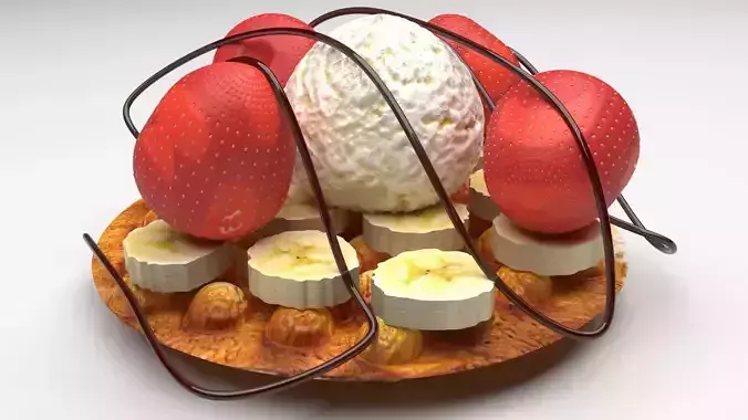 Bubble Waffle With Nutella Bananas and Strawberries 3D model